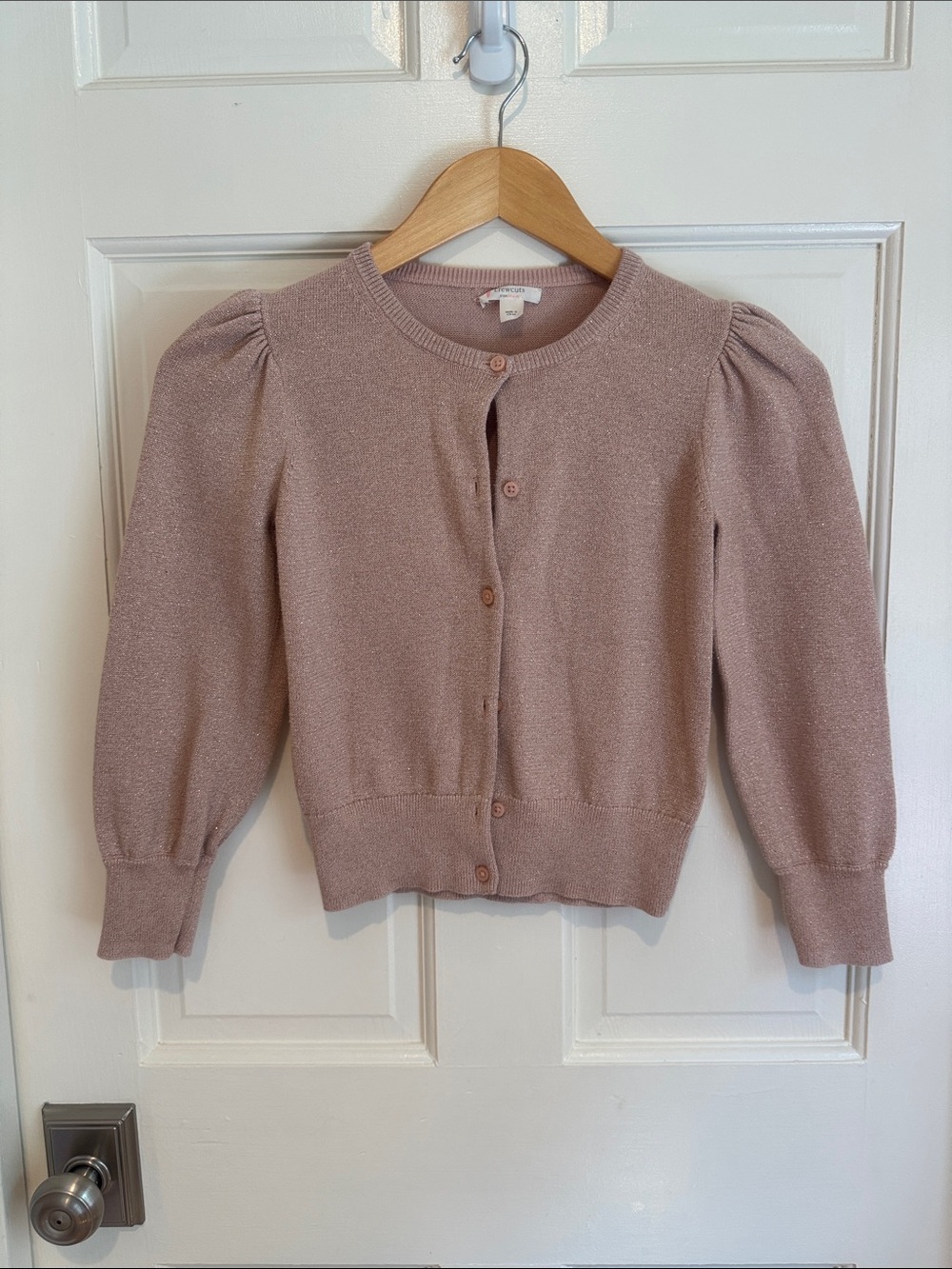 Girls Crewcuts Rose Gold/Pink Shimmer Puff-Sleeve Cardigan size M 8-9